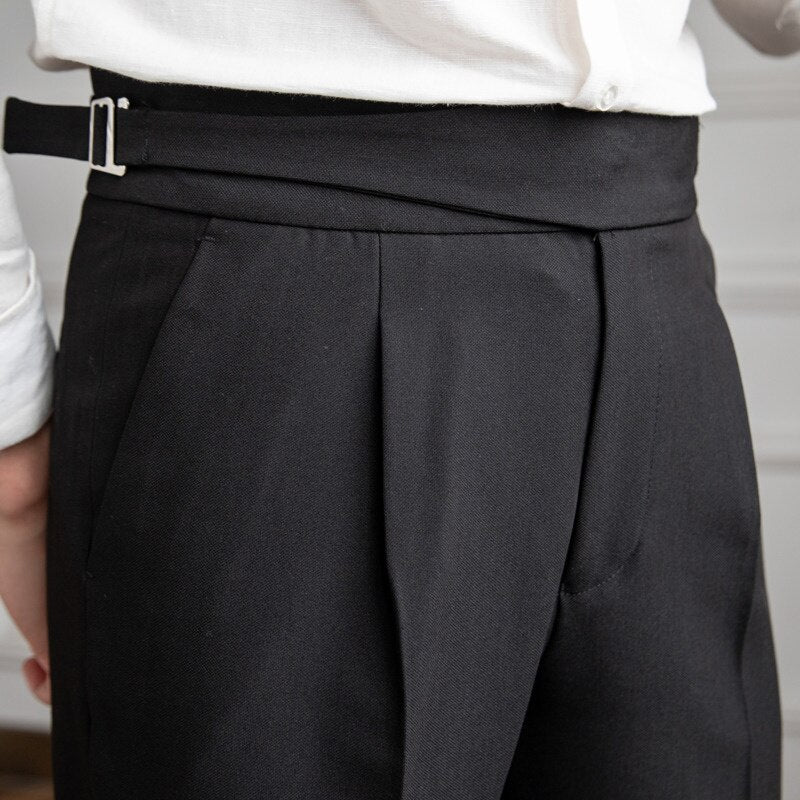 High Waist Belt Versatile Ankle Straight Trousers