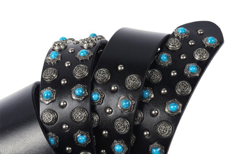 Turquoise Stone Decoration Genuine Leather Belt