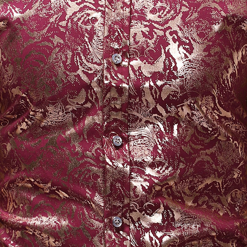 Chemise à manches longues dorée à fleurs bronzantes pour hommes