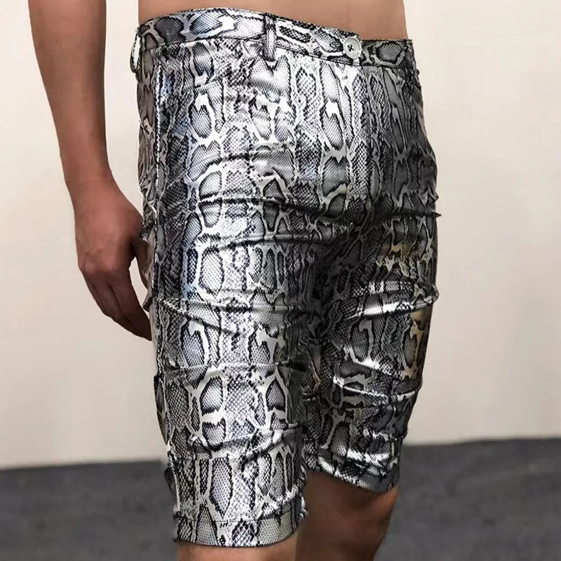 Animal Pattern Shinny Leather Shorts