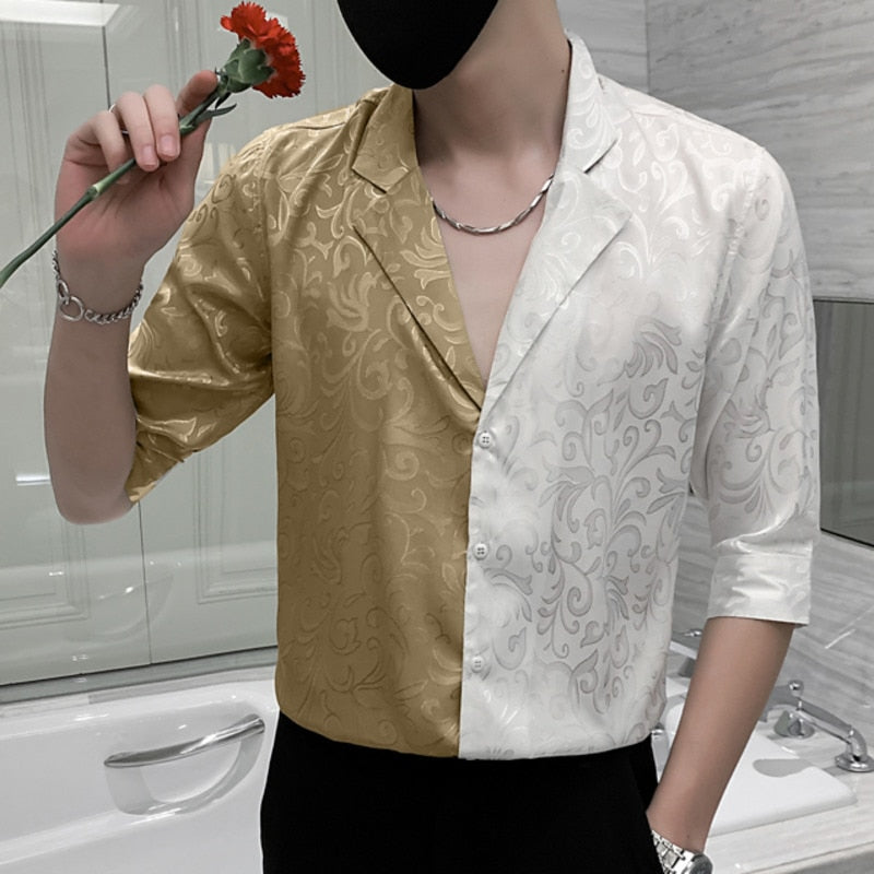 Camisa de media manga de dos colores en contraste