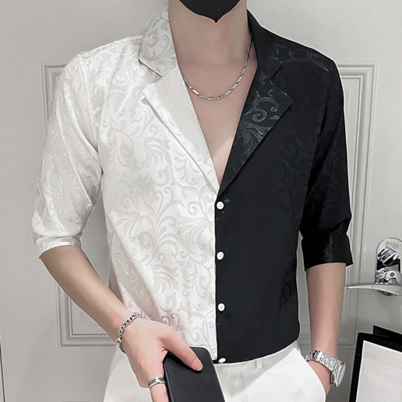 Camisa de media manga de dos colores en contraste