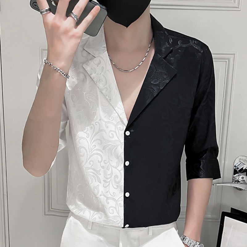 Two Contrast Colored Half-Sleeved Shirt