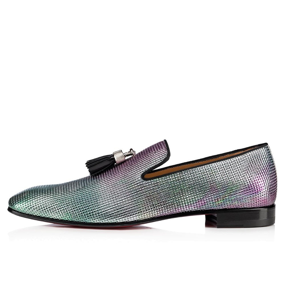 PU Gradient Silver Tassels Men Slip On Formal Shoes