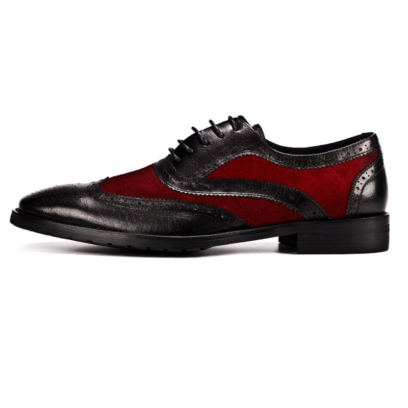 Pointed Toe Suede and Leather Cover Combination Men Brogue Shoes