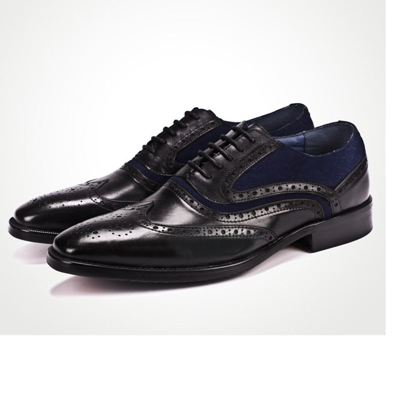 Wingtip Brogue with Velvet Combination Men Leather Shoes