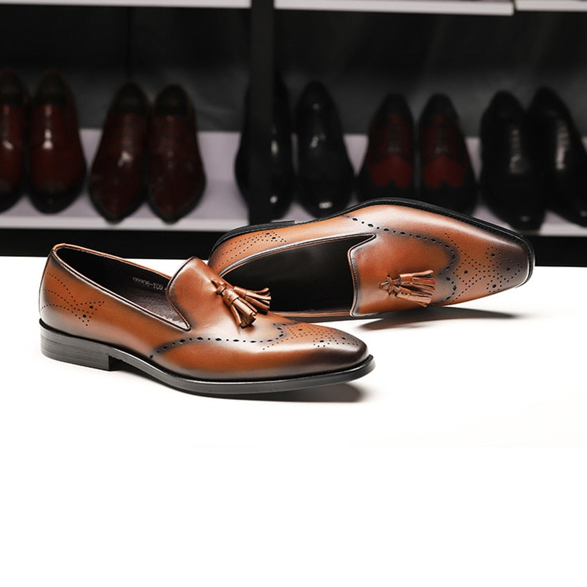 Elegant Formal Style Loafers with Tassel Men Leather Shoes