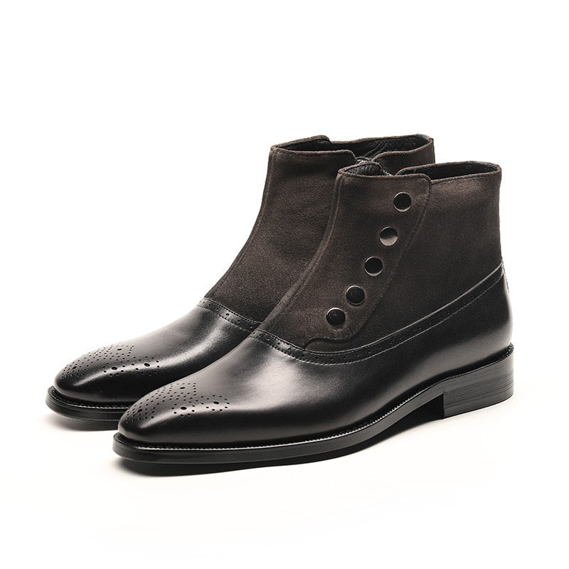 Combinaison en cuir suédé avec fermeture à glissière et rivets ronds Design Bottes pour hommes