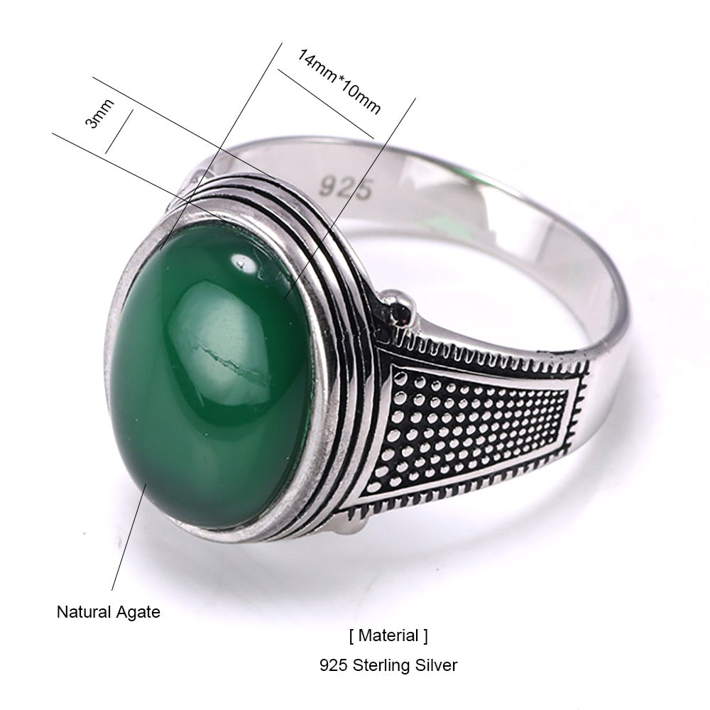 Sterling Silver Antique with Natural Onyx Multi Colors Men Fashion Rings