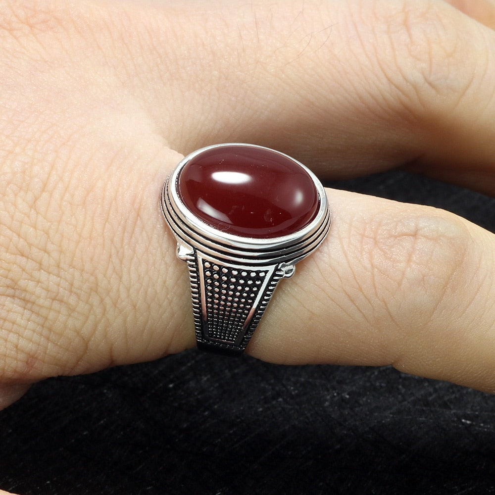 Sterling Silver Antique with Natural Onyx Multi Colors Men Fashion Rings