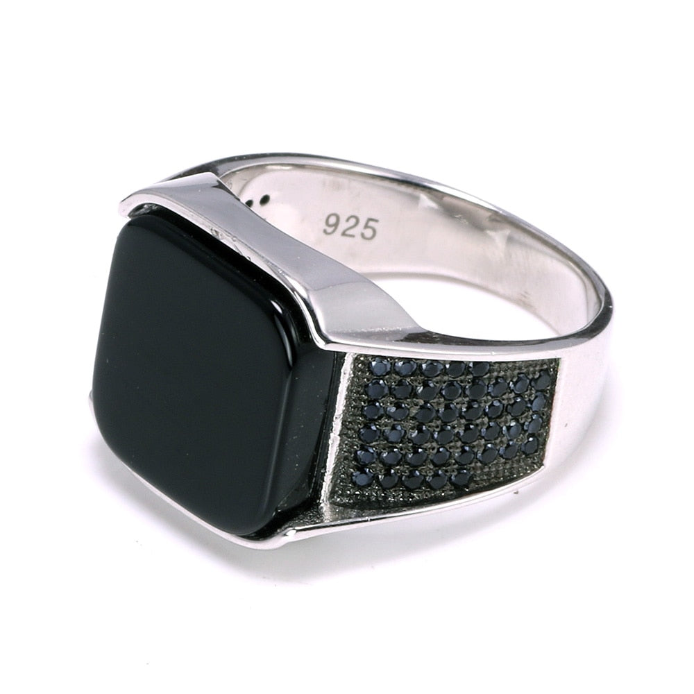 925 Sterling Silver Onyx Stone Ring