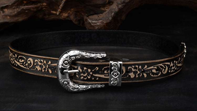 Vintage Geometric Embossing Leather Belt