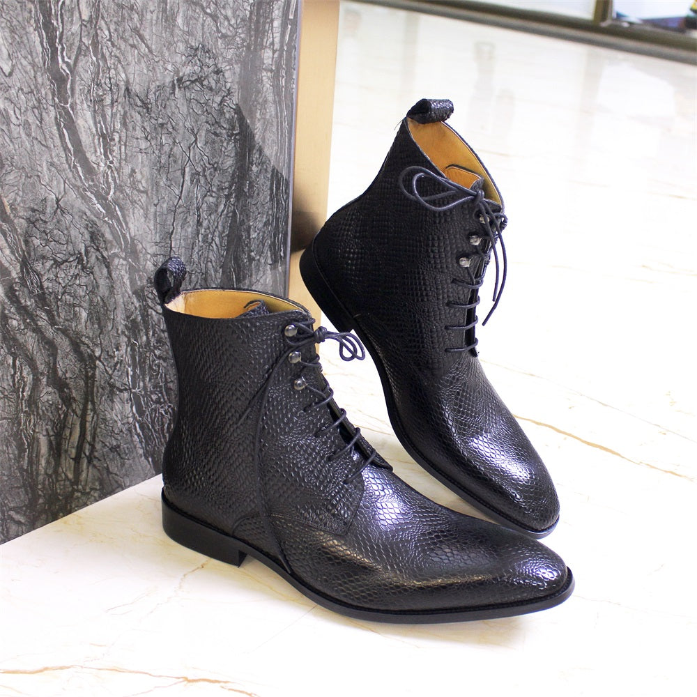 Bottes mi-mollet en cuir à motif peau de serpent