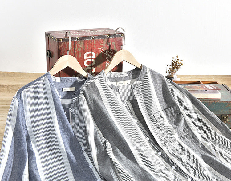 Soft Vertical Stripes Men Summer Linen Shirt