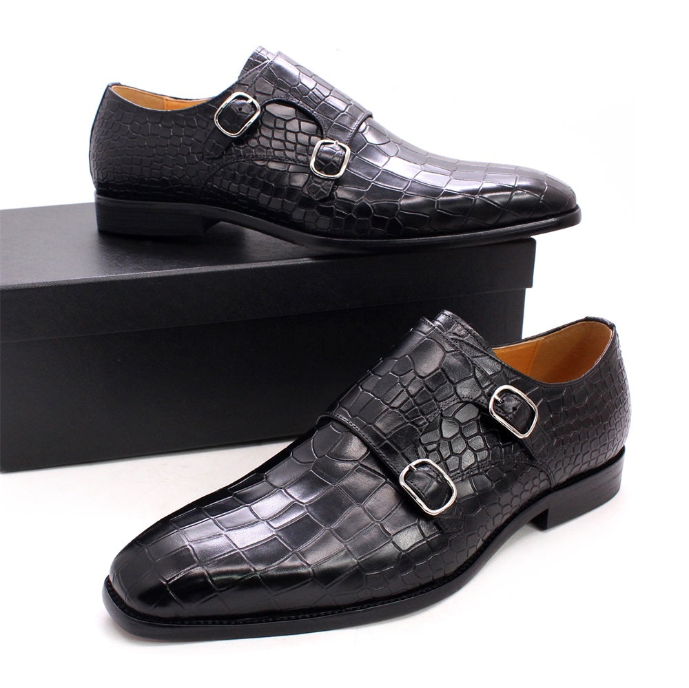 Blue Gradient Crocodile Pattern Monk Shoes