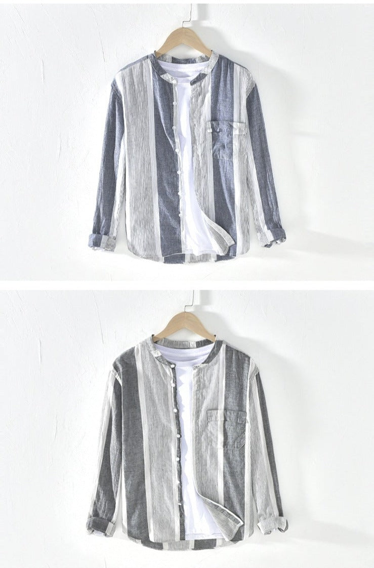 Chemise d'été en lin à rayures verticales douces pour hommes