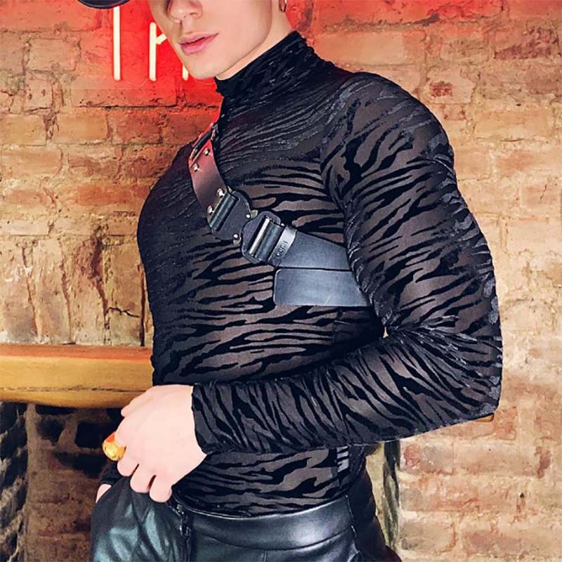 T-shirt à col roulé à motif zébré monochrome