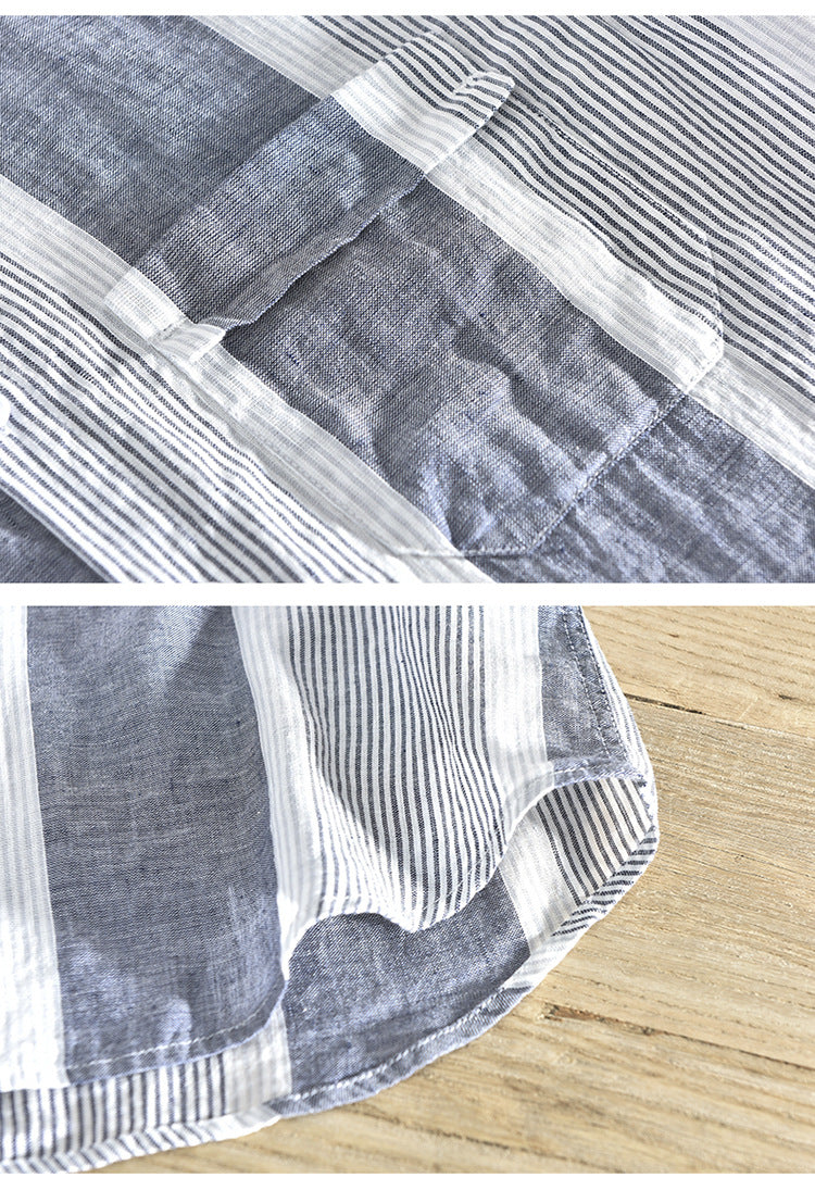 Soft Vertical Stripes Men Summer Linen Shirt