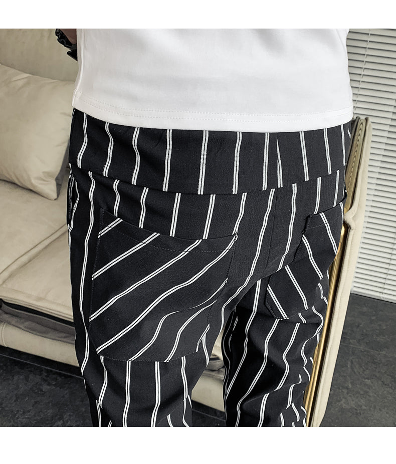 Pantalones de pierna cónicos monocromáticos de rayas verticales para hombres
