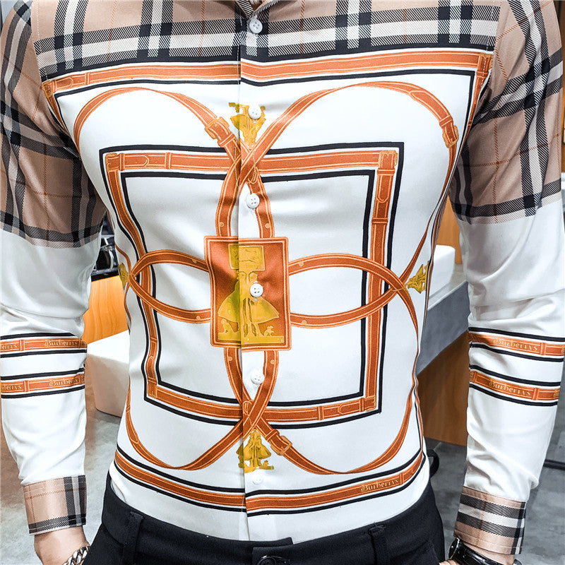 Casual Lux Pattern Slim Fit Chemises décontractées pour hommes à manches longues