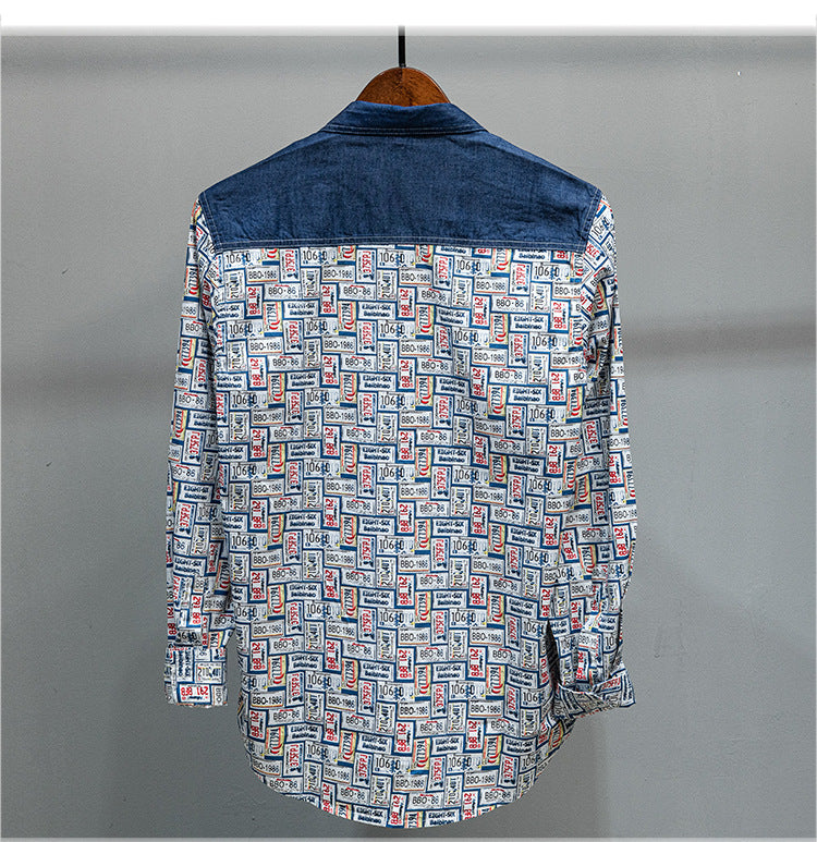 Camisa vaquera de patchwork con números de placas divertidas