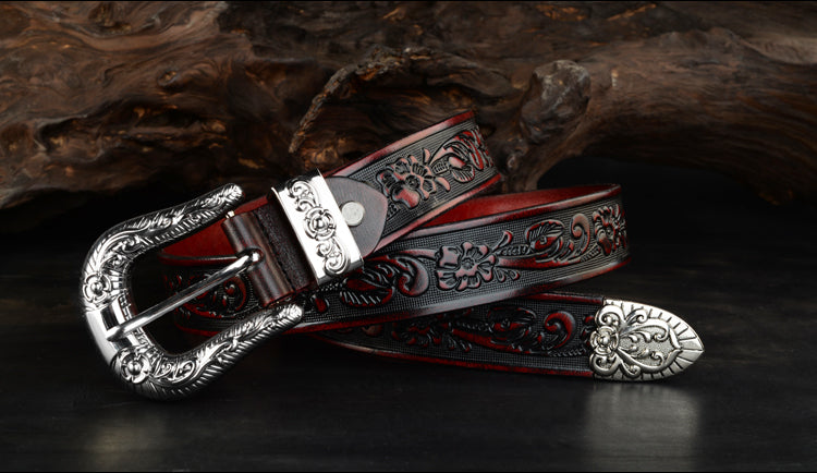 Vintage Geometric Embossing Leather Belt