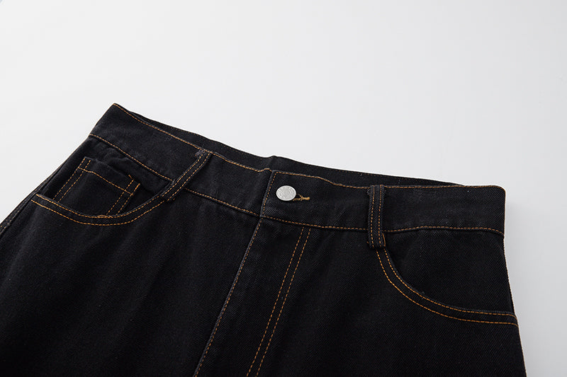 Jeans sueltos de patchwork con letras de bolsillo retro