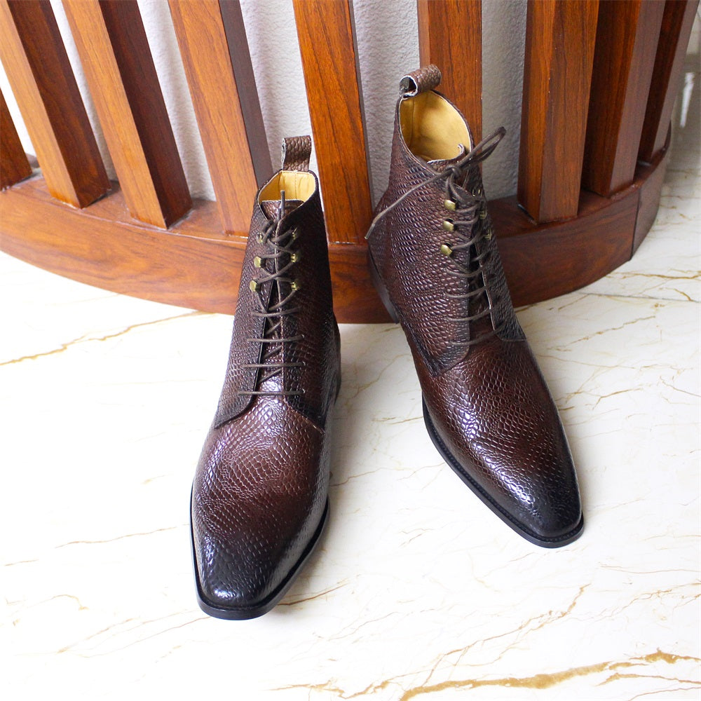 Bottes mi-mollet en cuir à motif peau de serpent