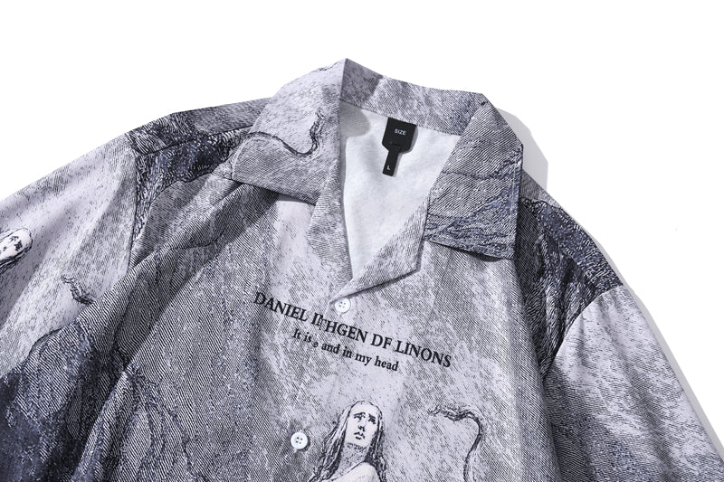 Grey Angelic And Lions Printed Polyester Shirt