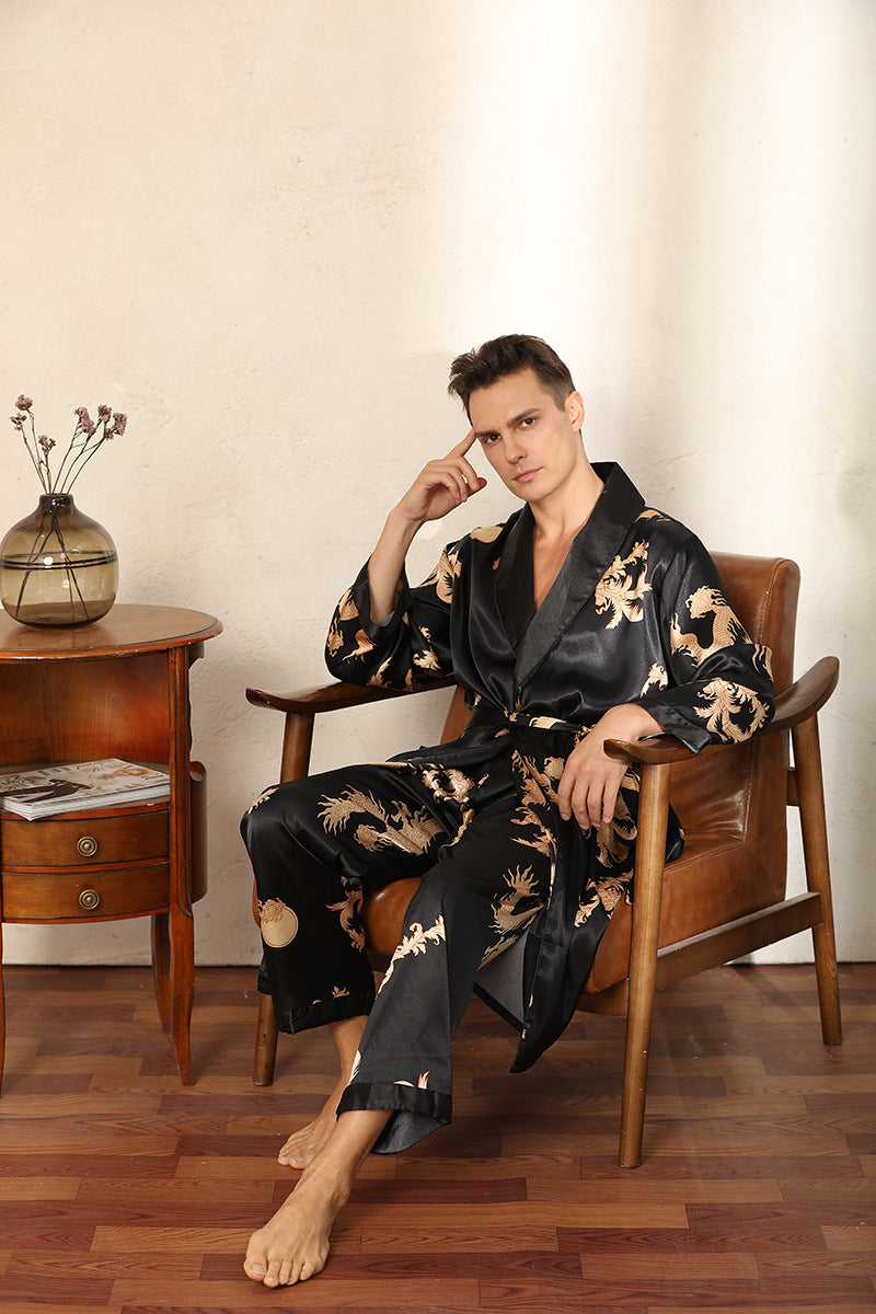 Dragon Pattern Satin Pajamas Robe