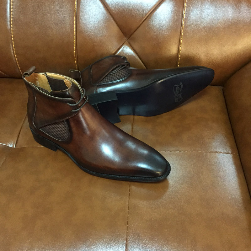 Bottines en cuir pour hommes en cuir de veau marron