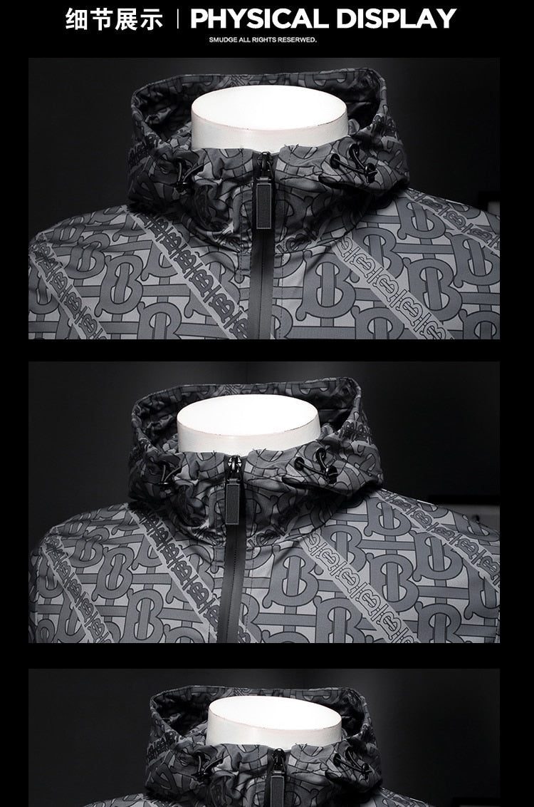 Chaqueta de corte slim con capucha y estampado vintage para hombre