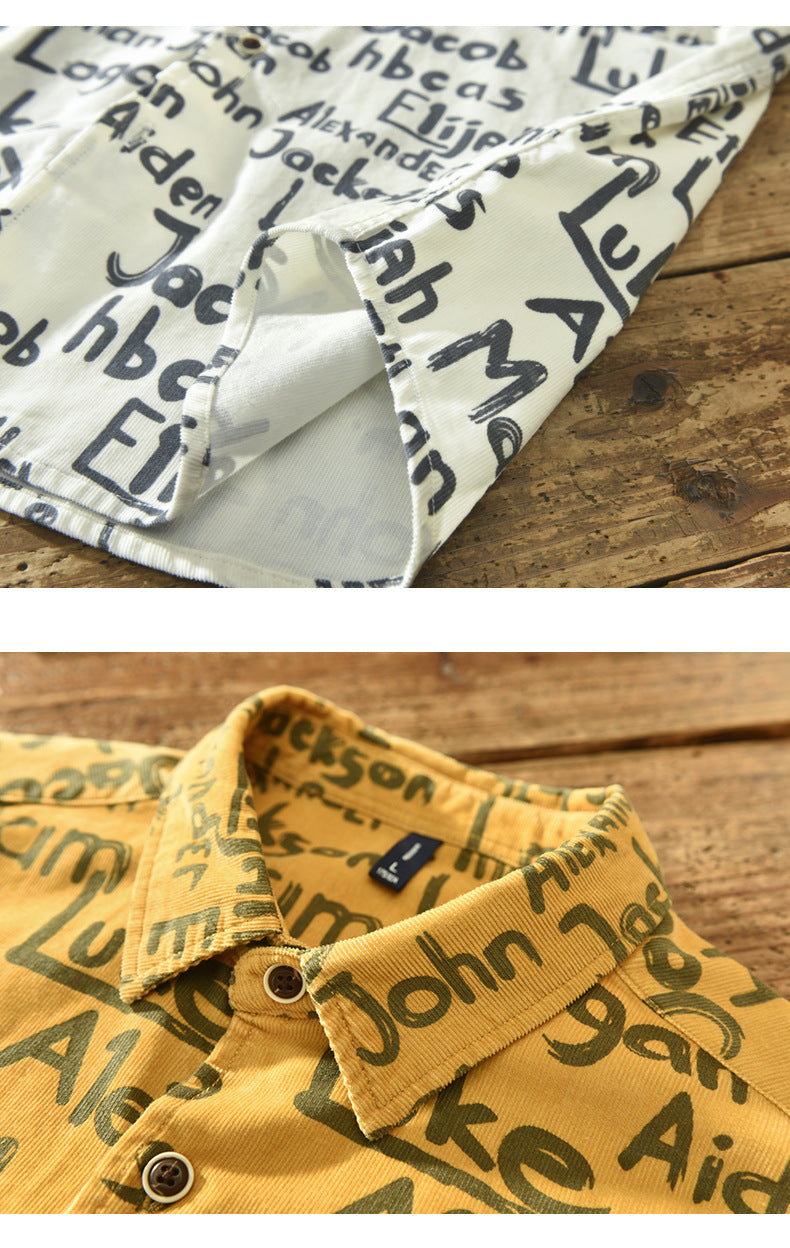 Loose Cotton Letter Printed Shirt