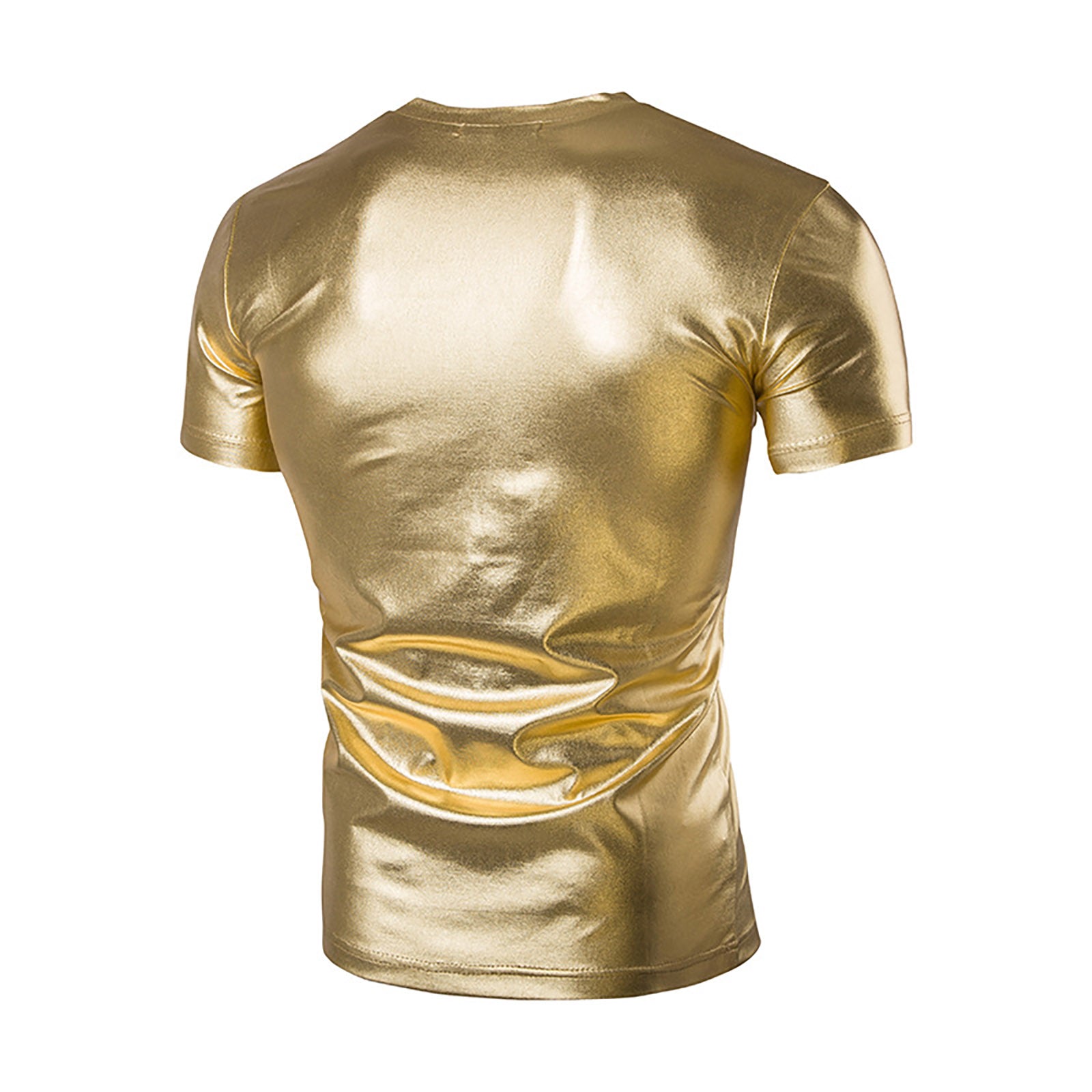 Shiny Metallic Solid V-Neck T-Shirt