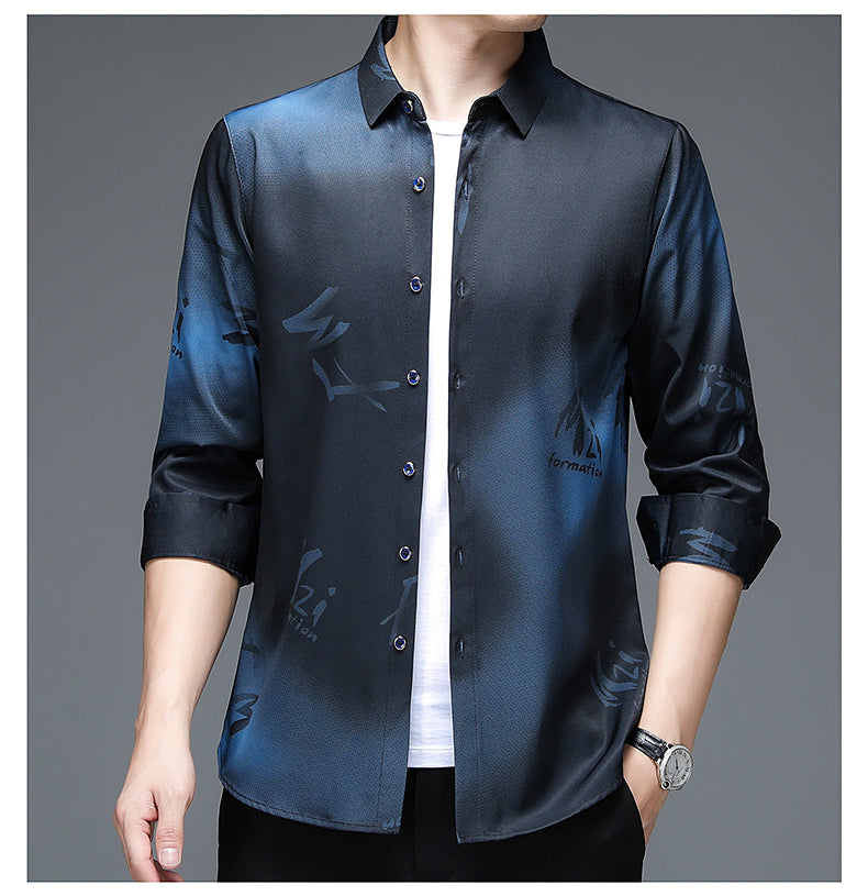 Gradient Print Long Sleeve Cotton Shirt