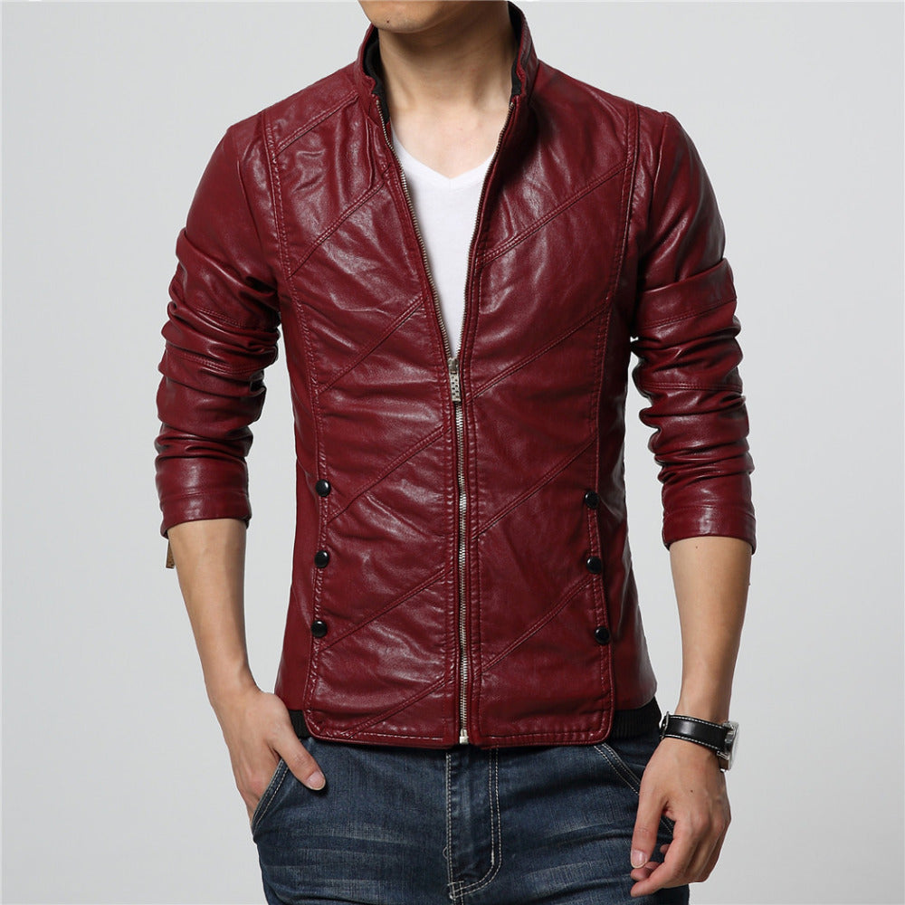 Solid Faux Leather Zipper Jacket