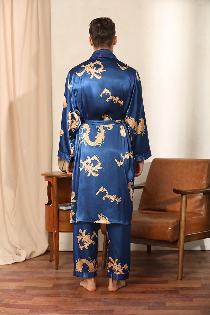 Dragon Pattern Satin Pajamas Robe