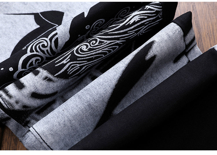 White Shark Painting Printed Black Jeans