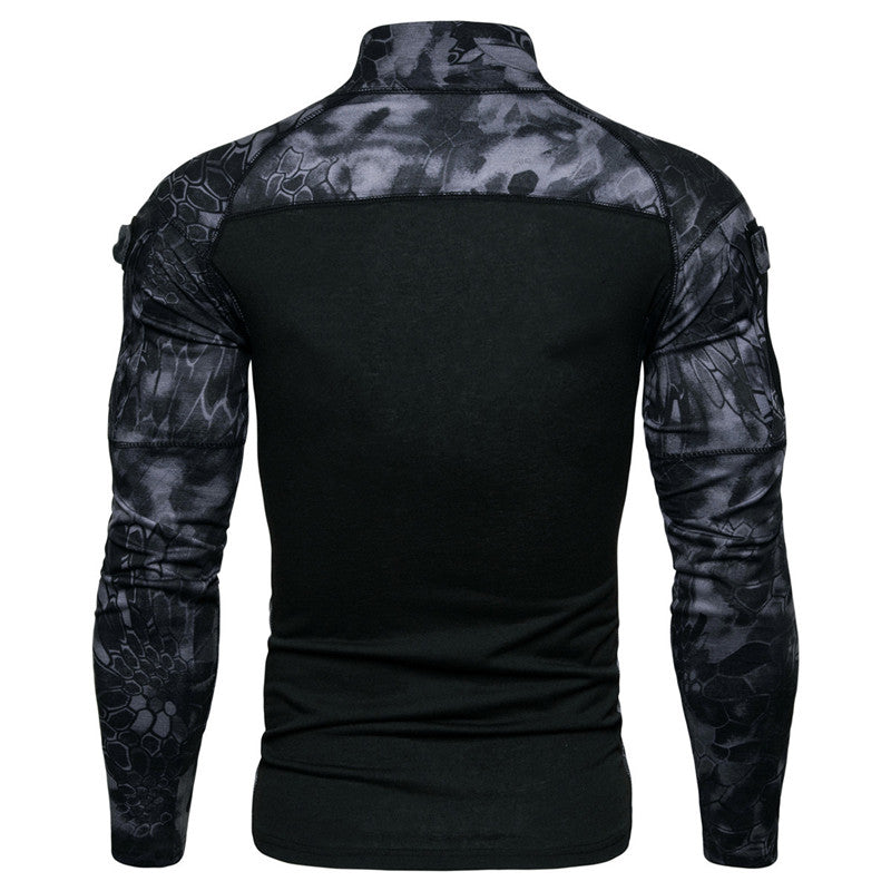 Military Turtleneck Printed Zipper T-Shirt
