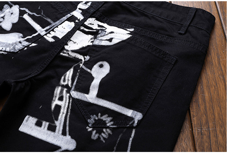 White Shark Painting Printed Black Jeans