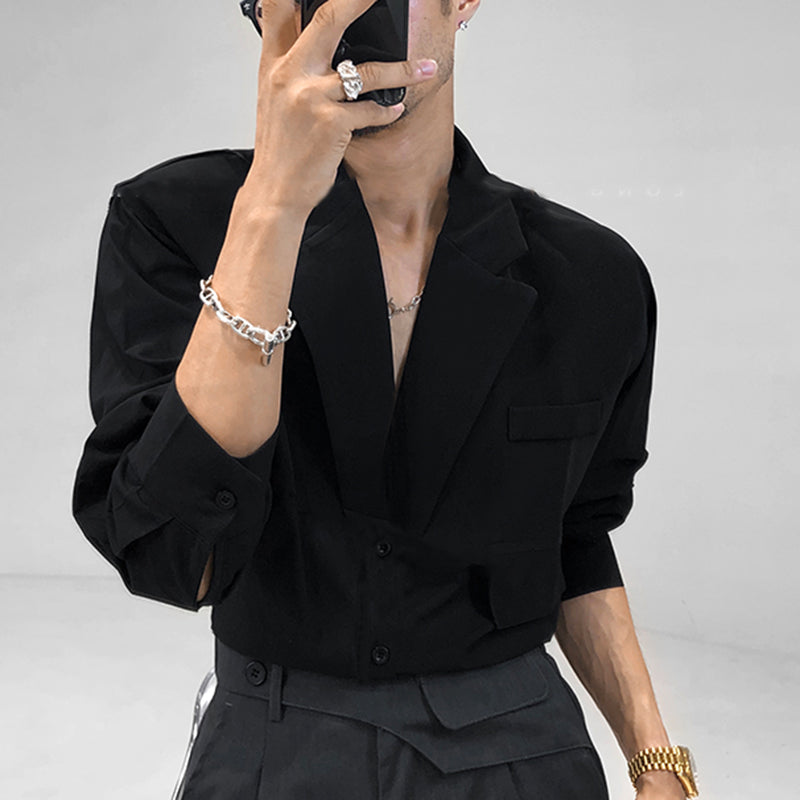 Solid Color Casual Notch Collar Shirt