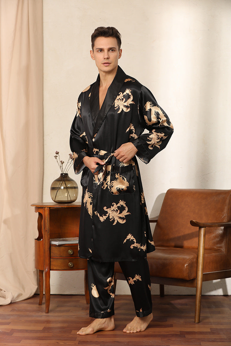 Dragon Pattern Satin Pajamas Robe
