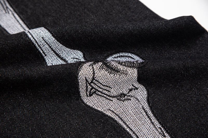 Skull Hand Bone Printed Oversized Denim Jeans