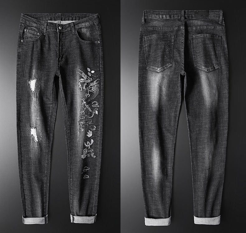 Dragon Monochrome bordado Hombre Tapered Leg Jeans