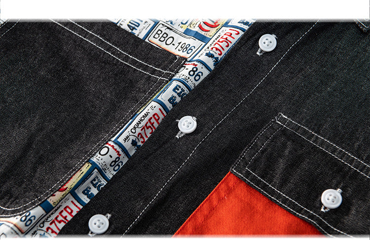 Camisa vaquera de patchwork con números de placas divertidas