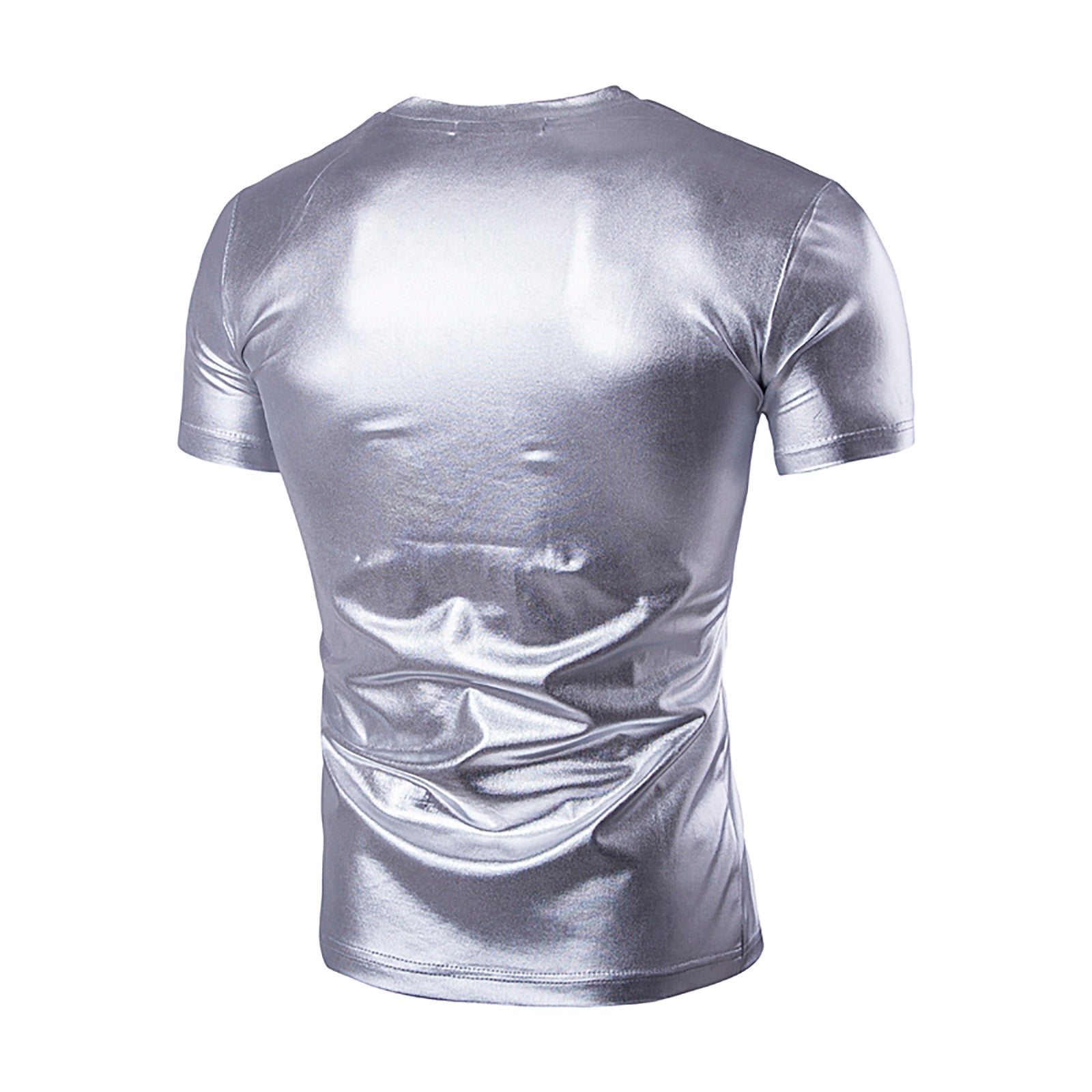 Shiny Metallic Solid V-Neck T-Shirt