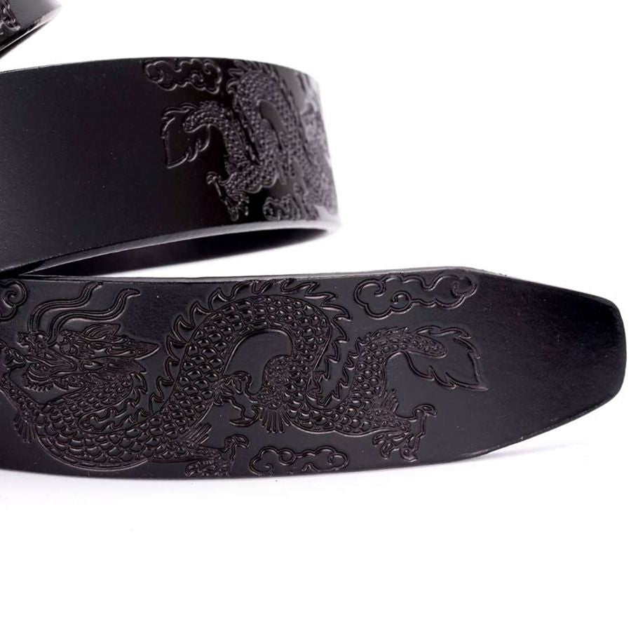 Dragon Pattern Round Buckle Leather Belt