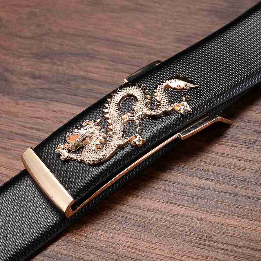 Semi-Rimless Dragon Metal Buckle Leather Belt
