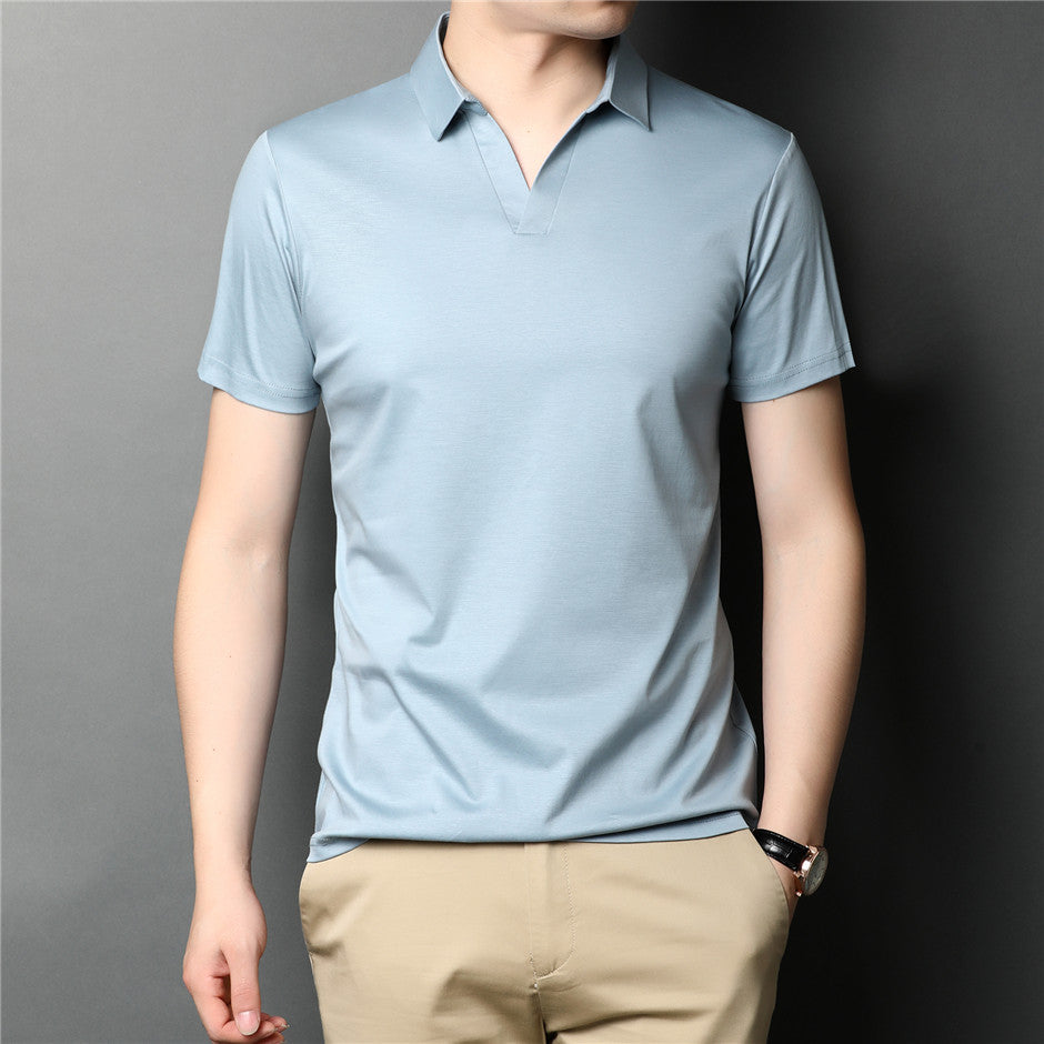 Minimalist Solid V-Neck Polo Shirt