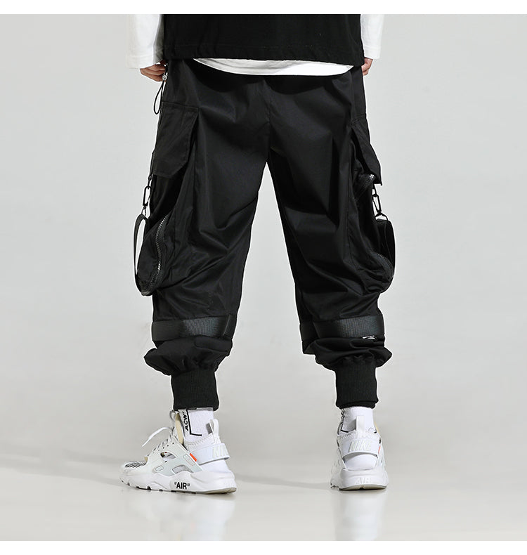 Pantalones jogger cargo monocromáticos para hombre con bolsillo con hebilla